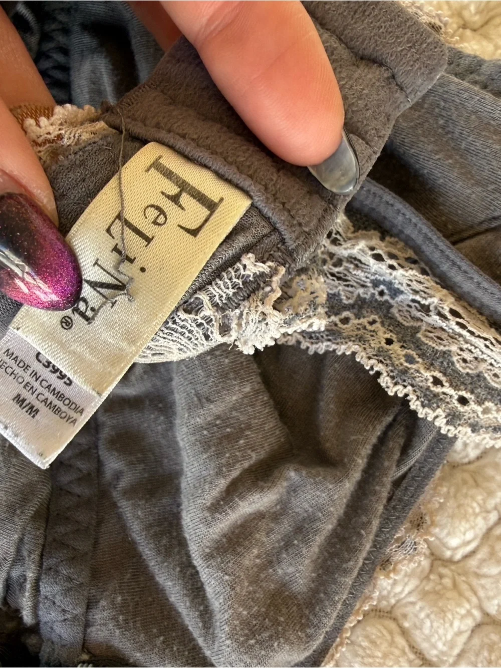Felina Sheer Lace Bralette in Gray/Blue and Ivory